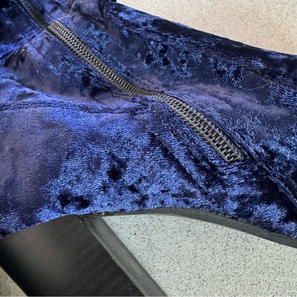 Blue Velvet Knee-High Boots - Picture 5 of 14